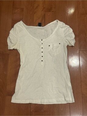 H&M Cream Short-Sleeve Henley Tee with Pocket